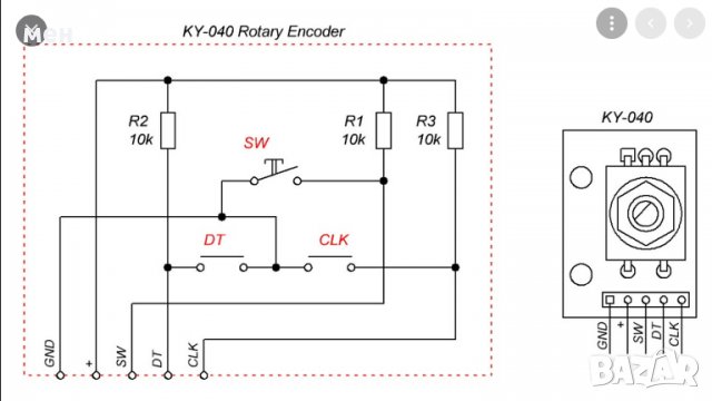 Rotary Encoder HW/KY-040 ротационен енкодер с бутон, снимка 3 - Друга електроника - 35277746