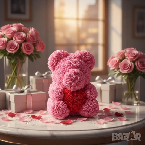 Мече от рози с подаръчна кутия в 3 размера, снимка 4 - Декорация за дома - 53121401