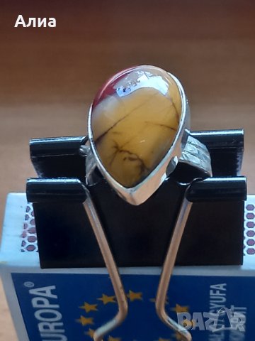 Пръстен сребро проба 925 с мокаит,  кианит, снимка 4 - Пръстени - 21216734