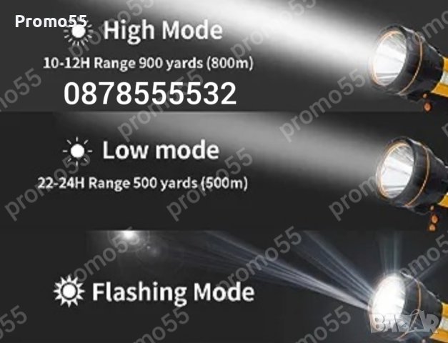 Акумулаторен Led Фенер DAT Model: AT-398 PRO T6 Мощен Прожектор, снимка 7 - Екипировка - 42299725