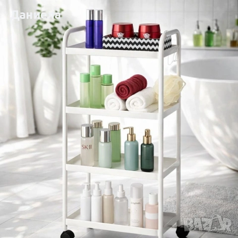 Компактна дизайнерска количка-етажерка за организиране на баня и кухня