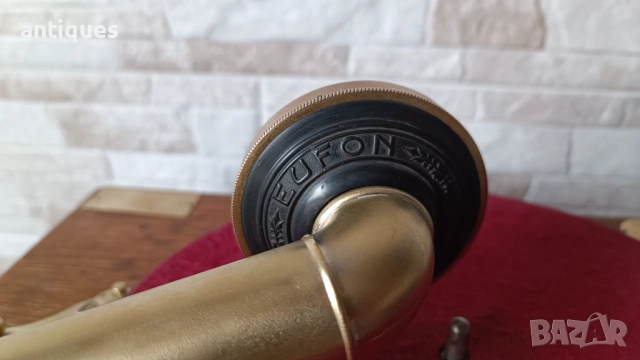 Стар грамофон с манивела - EUFON - 1909г. - Made in Hungary, снимка 9 - Антикварни и старинни предмети - 53992504