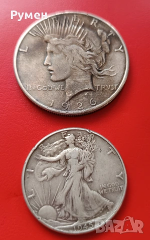 Half Dollar USA-1945 г-1 Dollar USA-1926 г.Сребро!Изгодно!, снимка 2 - Нумизматика и бонистика - 40548327