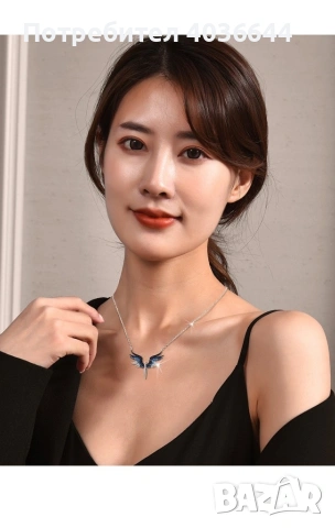 Нежно дамско колие с висулка феникс с камъни / Цвят: Вариант 1: Сребърен със сини камъни, Вариант 2:, снимка 3 - Колиета, медальони, синджири - 54128231