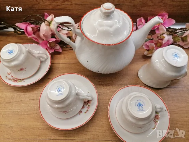 Порцелан, произведен в Румъния, розови цветя, , снимка 4 - Чаши - 50059035