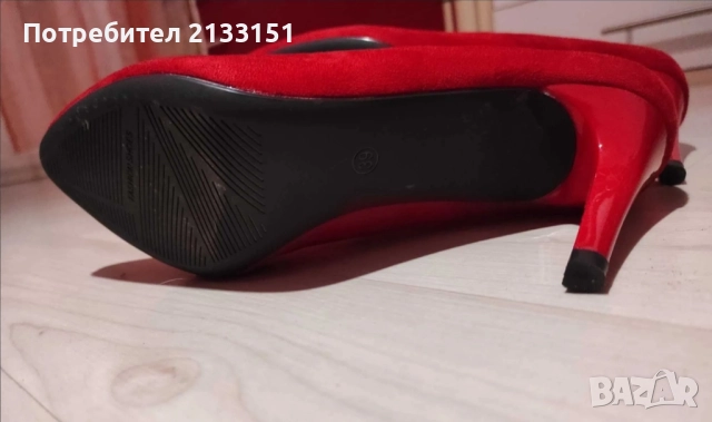 Червени велурени обувки на висок ток, снимка 3 - Дамски обувки на ток - 52062211