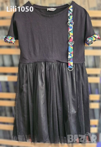 Черна РОКЛЯ  с тюл L/ XL, снимка 7 - Рокли - 50601355