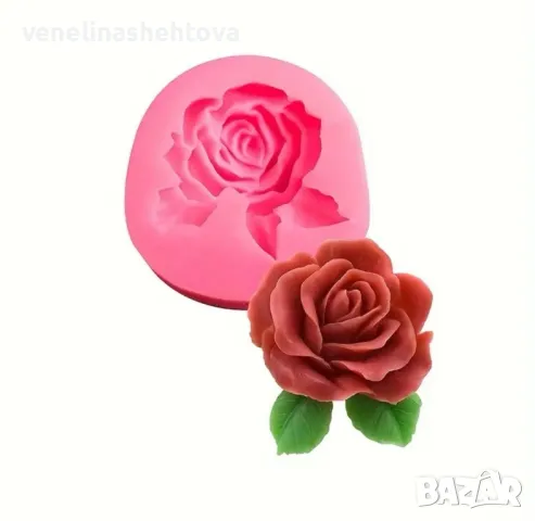 3D Голяма роза с листо Силиконов молд форма за свещи гипс сапун фондан за декорация на торта , снимка 2 - Форми - 48887394