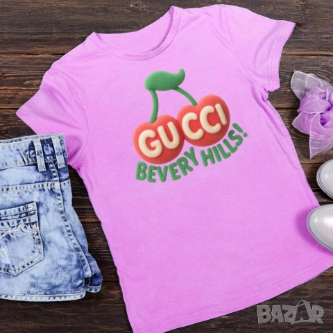 Gucci Bevery Hills/ Гучи дамска, къс ръкав, памучна тениска, розова, синя, бяла тениска, щампа