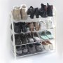 Етажерка за обувки,4 рафта Бял 61x28x64см, пластмаса и метал,, снимка 3