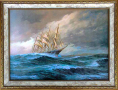 Морски пейзаж с кораб, платноход, картина, снимка 1 - Картини - 29122171