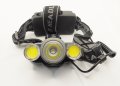 Акумулаторен фенер за глава челник с LED диод и 2 COB светлини, снимка 1 - Къмпинг осветление - 34984850