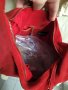 LA REDOUTE  естествен велур червена чанта,тип торба, made in INDIA , снимка 7