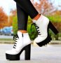 Боти на ток - бяла кожа с черно ходило - 591, снимка 1