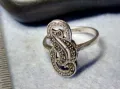 ПРЕКРАСЕН АЖУРЕН СКЪПОЦЕНЕН СРЕБЪРЕН ПРЪСТЕН СРЕБРО 925 ИНКРУСТИРАН с ИСКРЯЩИ МАРКАЗИТИ 48261, снимка 3