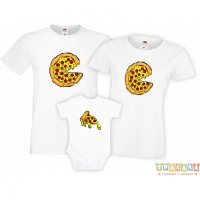 Семеен комплект тениски Пица Pizza melting Slices Family, снимка 2 - Тениски - 35216420