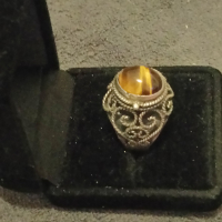 Сребърен пръстен с тигрово око филигран, снимка 5 - Пръстени - 44773042