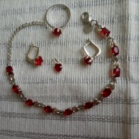 Сребърен комплект с червени камъни, снимка 4 - Бижутерийни комплекти - 39463231