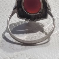 Сребърен пръстен с карнеол , снимка 4 - Пръстени - 44449425