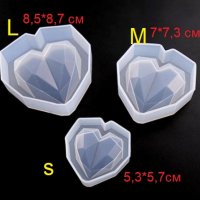 3D 3 размера диамантено сърце силиконов молд форма за фондан тесто гипс глина сапун шоколад смола, снимка 1 - Форми - 32143026