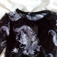 Прозрачна блуза с щампа на китайски дракони р-р XS, снимка 3 - Блузи с дълъг ръкав и пуловери - 35227341