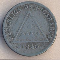 Никарагуа 5 центавос де кордоба 1940 година, снимка 2 - Нумизматика и бонистика - 40045789