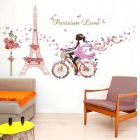 момиче с колело Париж Айфелова кула Parisian Love стикер лепенка за стена и мебел, снимка 2 - Други - 31967192