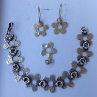 Комплект от сребърни бижута - цветя проба 925 , снимка 3 - Бижутерийни комплекти - 37375218