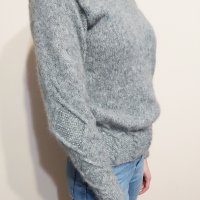 Мохерен пуловер, ръчно плетена сива блуза, снимка 5 - Блузи с дълъг ръкав и пуловери - 31225633