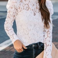 Дамска дантелена блуза в бяло с флорален мотив, снимка 6 - Блузи с дълъг ръкав и пуловери - 42689338