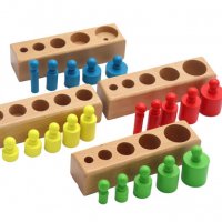 НАМАЛЕНИЯ ! Монтесори Дървени цветни цилиндри - теглилки с дръжки 4в1, снимка 3 - Образователни игри - 29958281