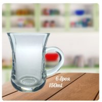 Комплект от 6 броя стъклени чаши, сервиз за кафе или чай, 150ml, снимка 2 - Сервизи - 44482182