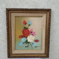 Картина "Цветя" - с рамка и подпис от автора - 36/31см, снимка 6 - Антикварни и старинни предмети - 36815295