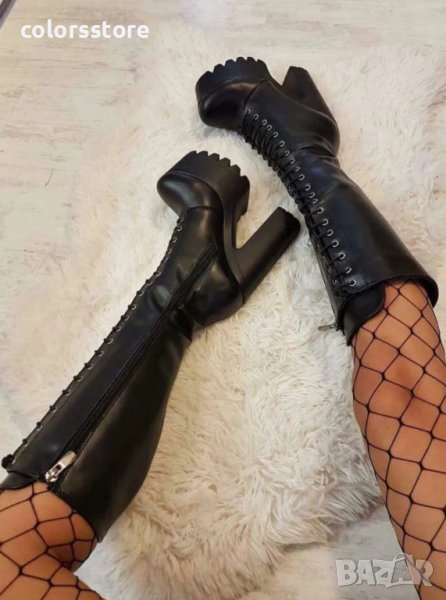 Ботуши на ток - черна кожа - 593, снимка 1