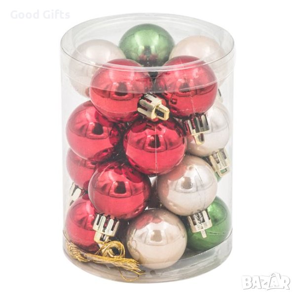20 броя Комплект коледни топки, Зелени Червени и Шампанско, 3см, снимка 1