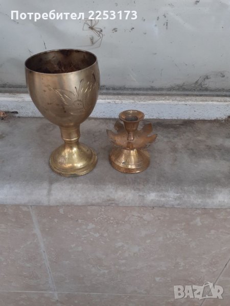 Рисувана чаша и свещник лот, снимка 1