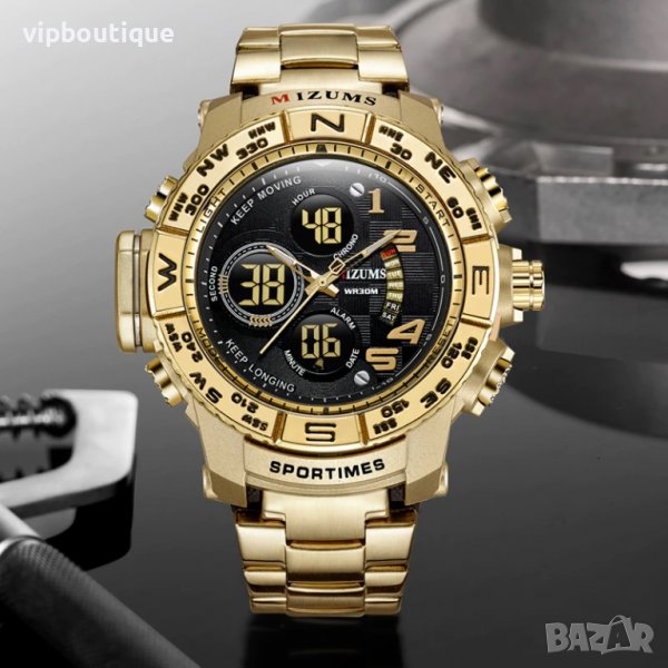 Метален Спортен Златист Мъжки Часовник 50 мм, снимка 1
