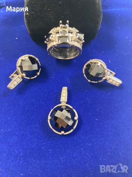 Комплект от черен кристал, Булгари/Bvlgari с надпис чисто сребро 925. , снимка 1
