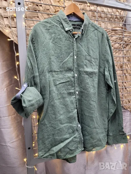 ЛЕНЕНА масленозелена риза-  L, снимка 1