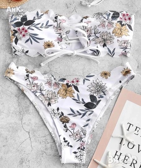 Бял бански с връзки отпред М р-р, снимка 1