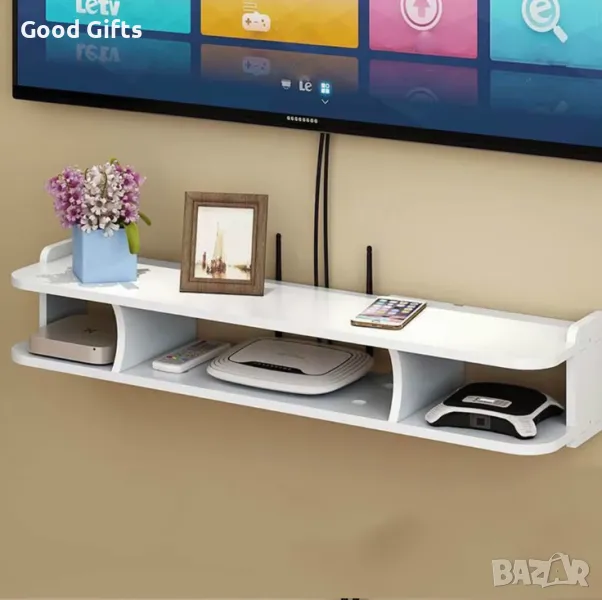 Стенен ТВ рафт с 3 отделения – бял, 60 см, снимка 1