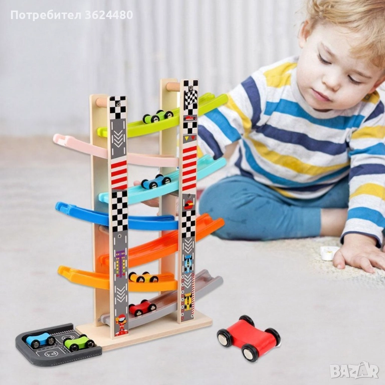 Дървена писта с колички за спускане на 7 нива , снимка 1