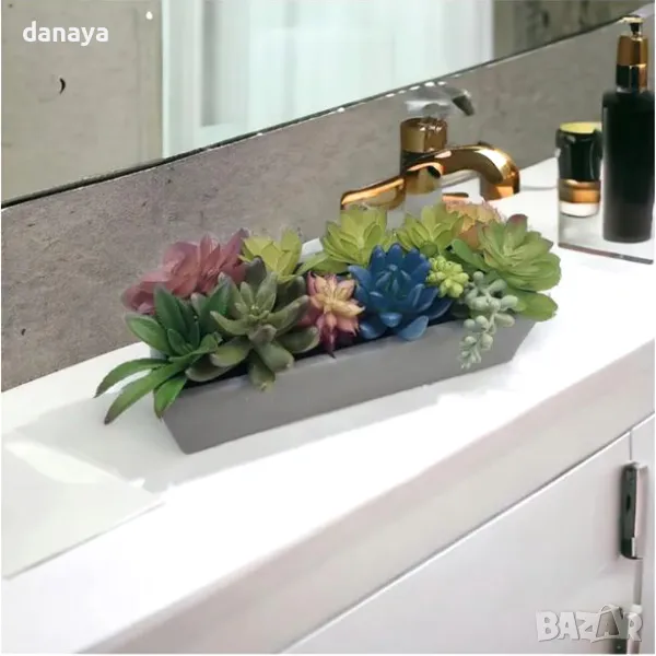 5414 Реалистична саксия с изкуствени сукулентни растения, 23 см, снимка 1