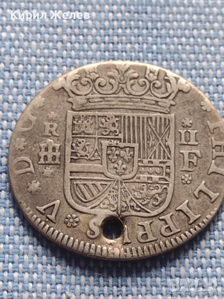 Сребърна монета 2 реала Филип пети Сеговия Испания 13780, снимка 1