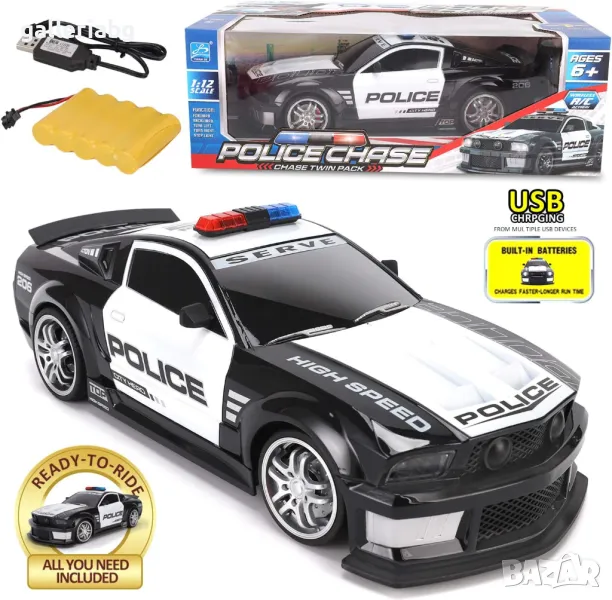 Голяма полицейска кола Ford Mustang с дистанционно управление R/C, снимка 1