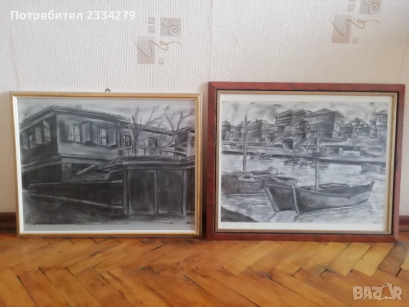 Стари картини графики с размери 50х35см., рисувани с въглен., снимка 1