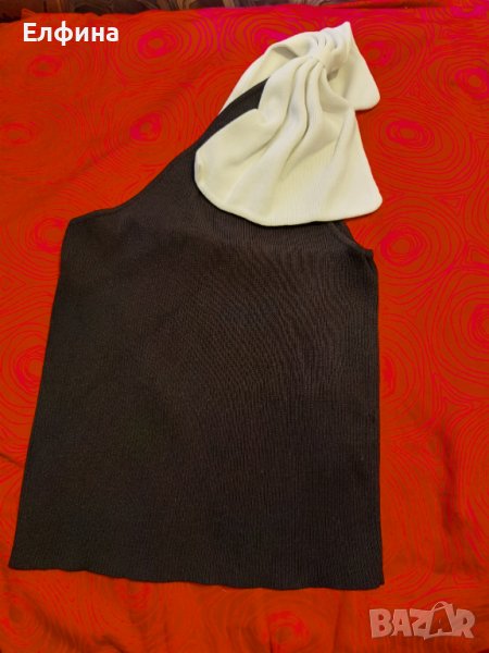 Черна дамска лятна блуза с голо рамо, снимка 1