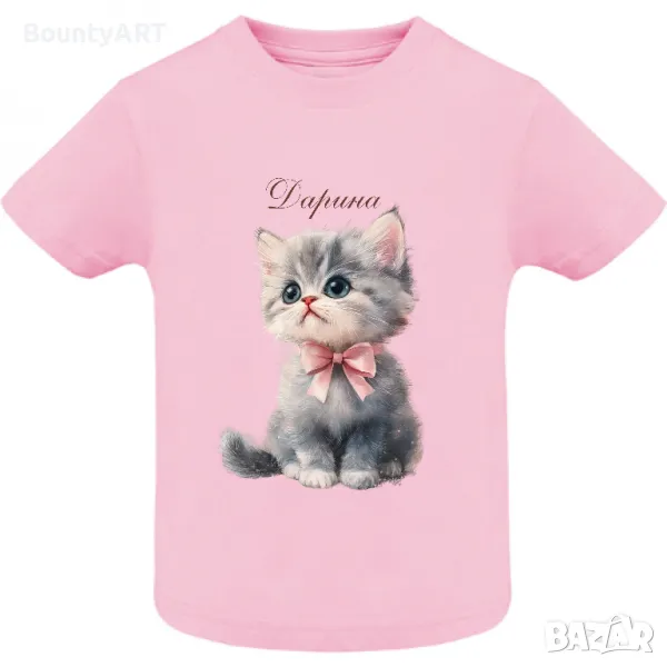 Персонализирана детска тениска с коте, снимка 1