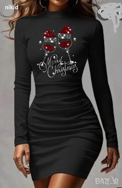 Черна дамска Коледна Рокля Merry Christmas рокля за Коледа, снимка 1