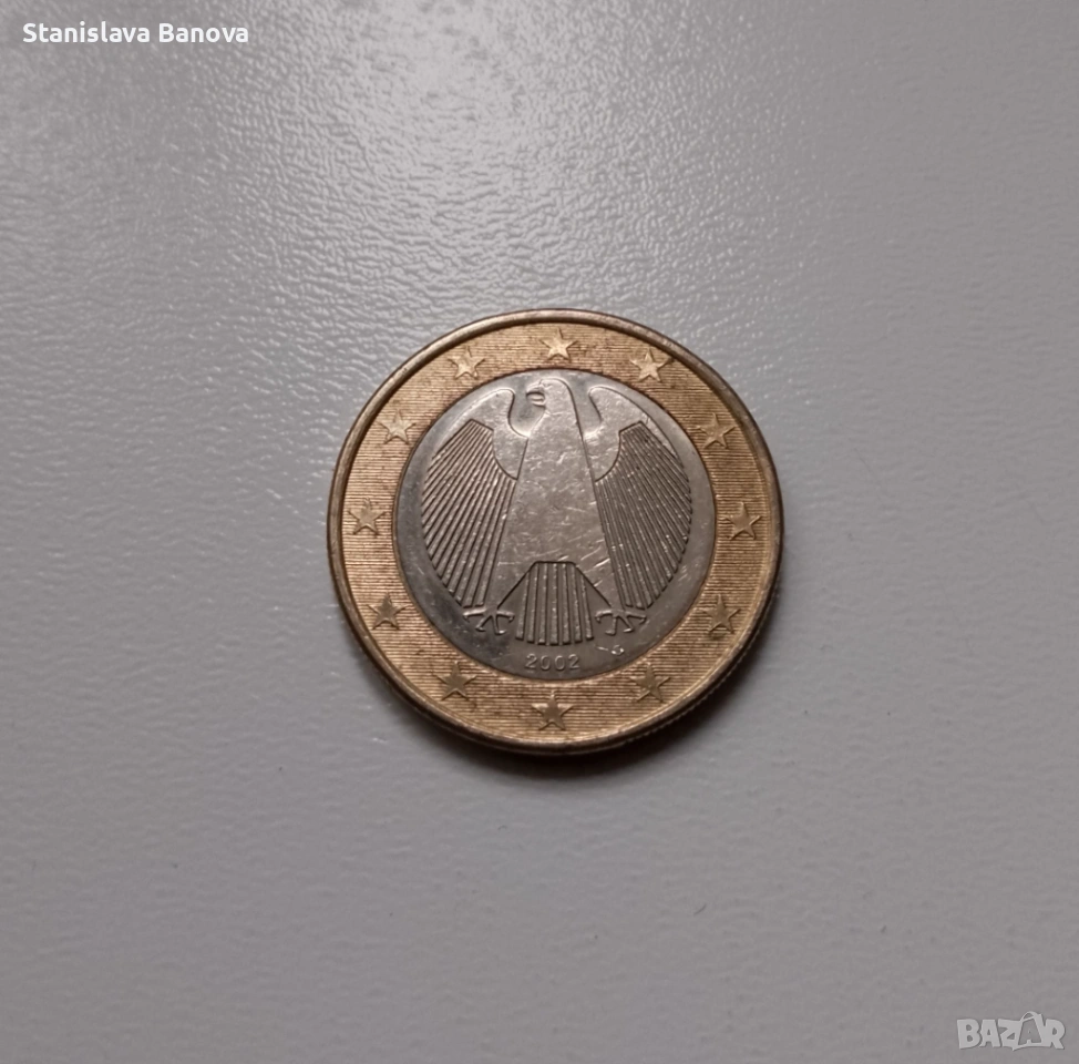 Немска монета от 1 евро от 2002г. с буква G, снимка 1